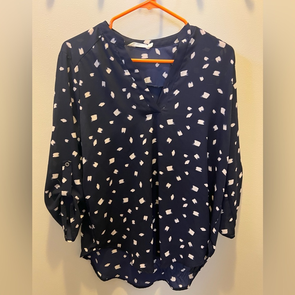 Navy and White Square Dot Blouse